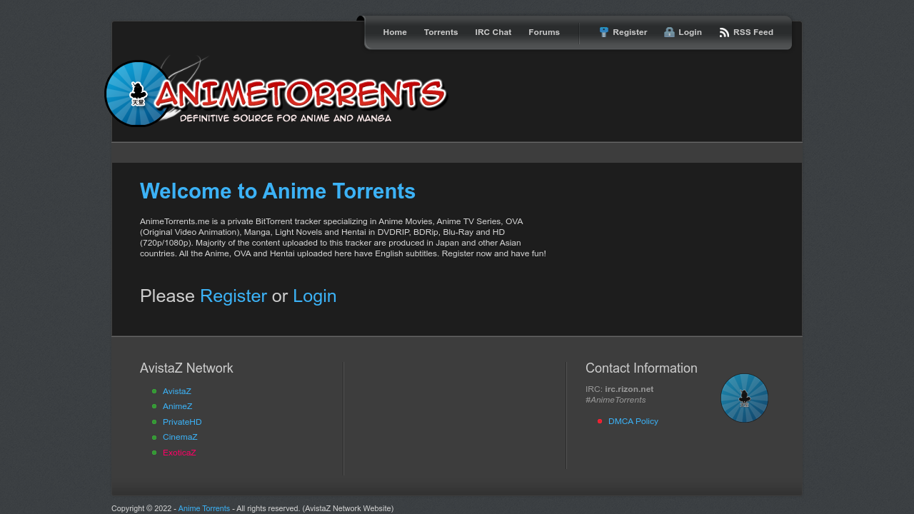 Screenshot of the site AnimeTorrents