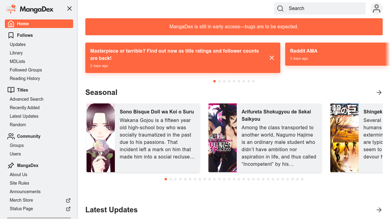 Screenshot of the site MangaDex