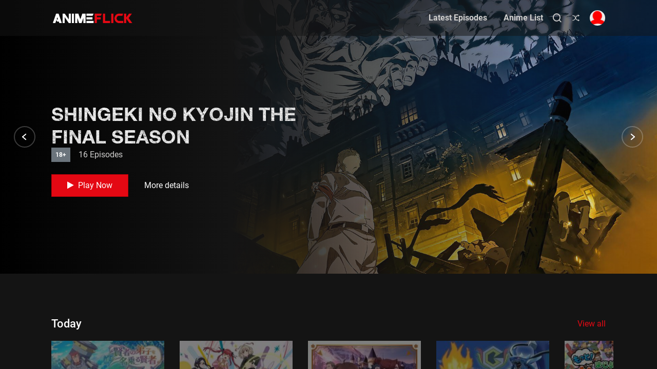 Screenshot of the site Animeflick