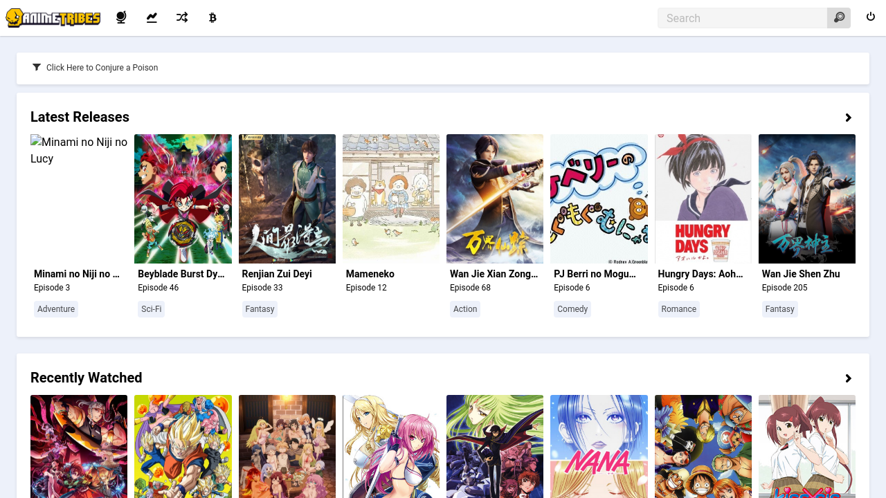 Screenshot of the site AnimeTribes