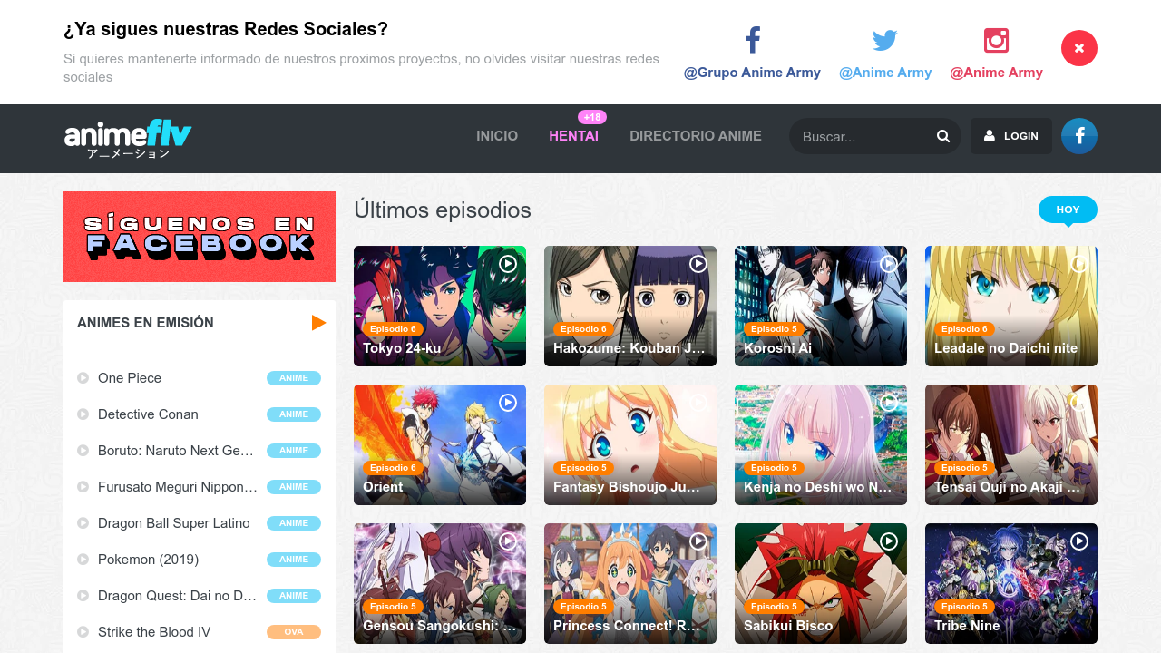 Screenshot of the site AnimeFLV