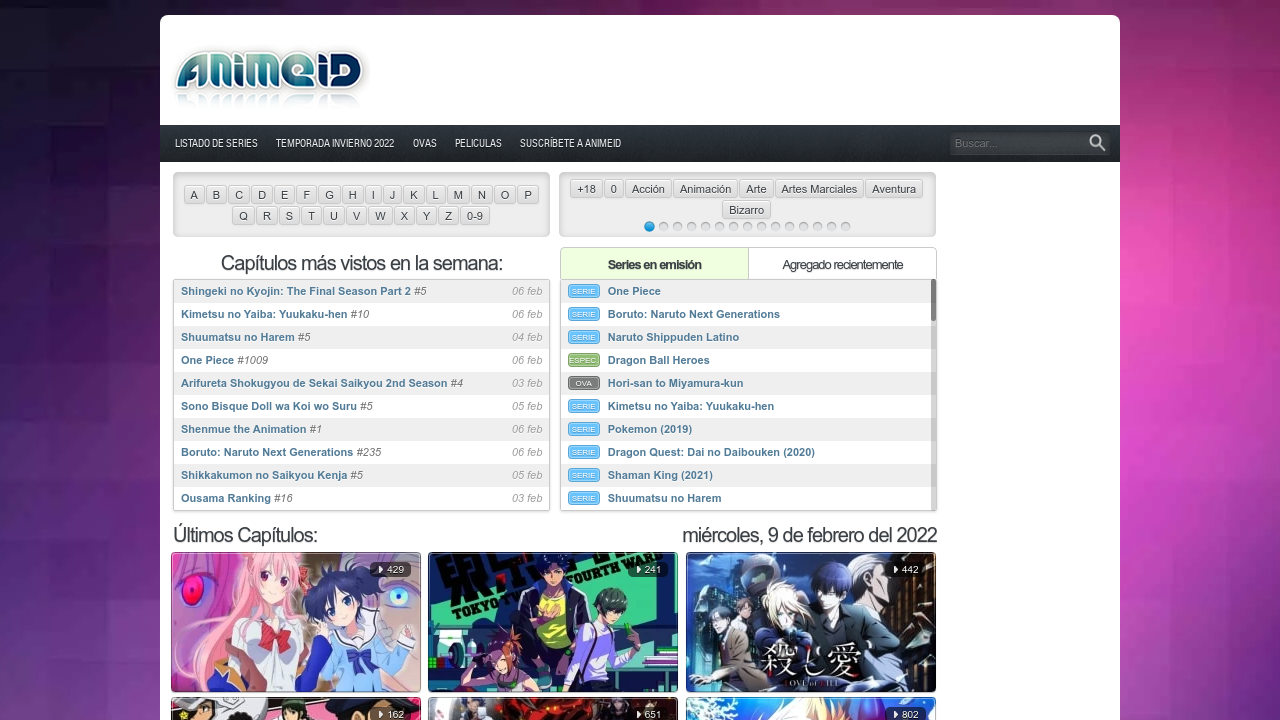 Screenshot of the site AnimeID