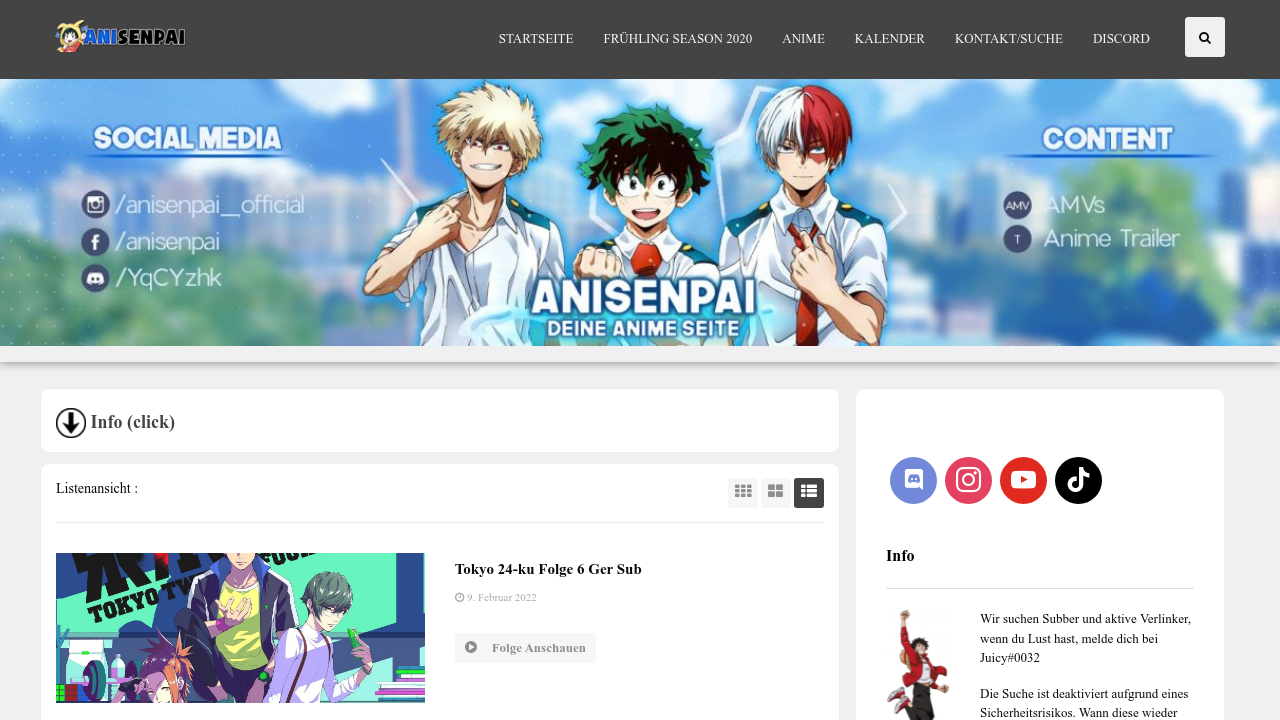 Screenshot of the site AniSenpai