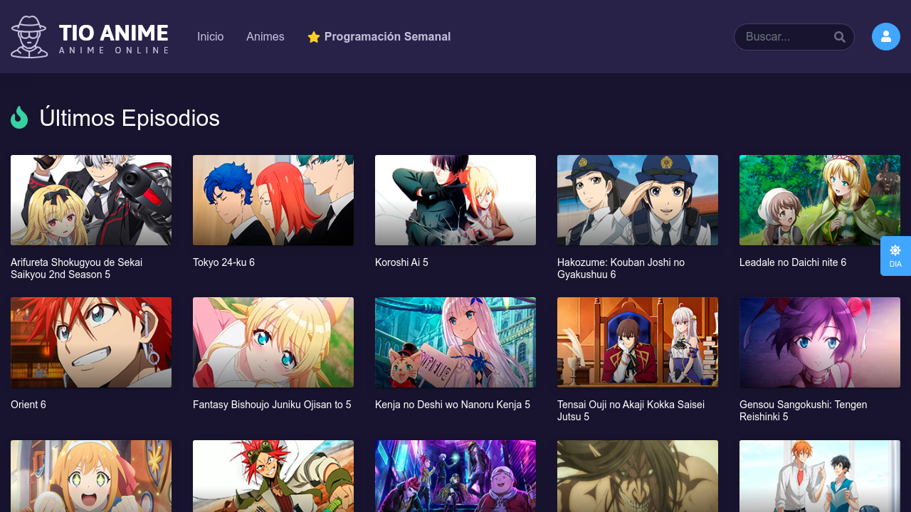 Screenshot of the site TioAnime