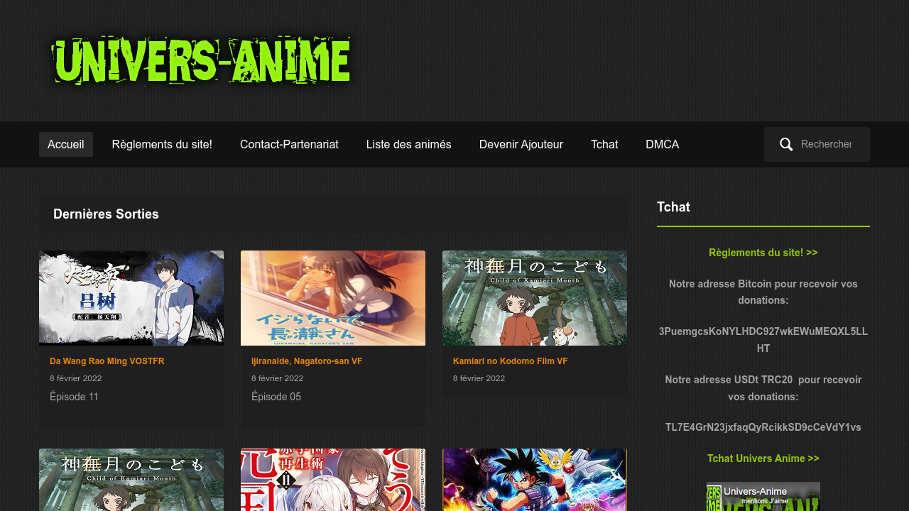 Screenshot of the site Univers-Anime