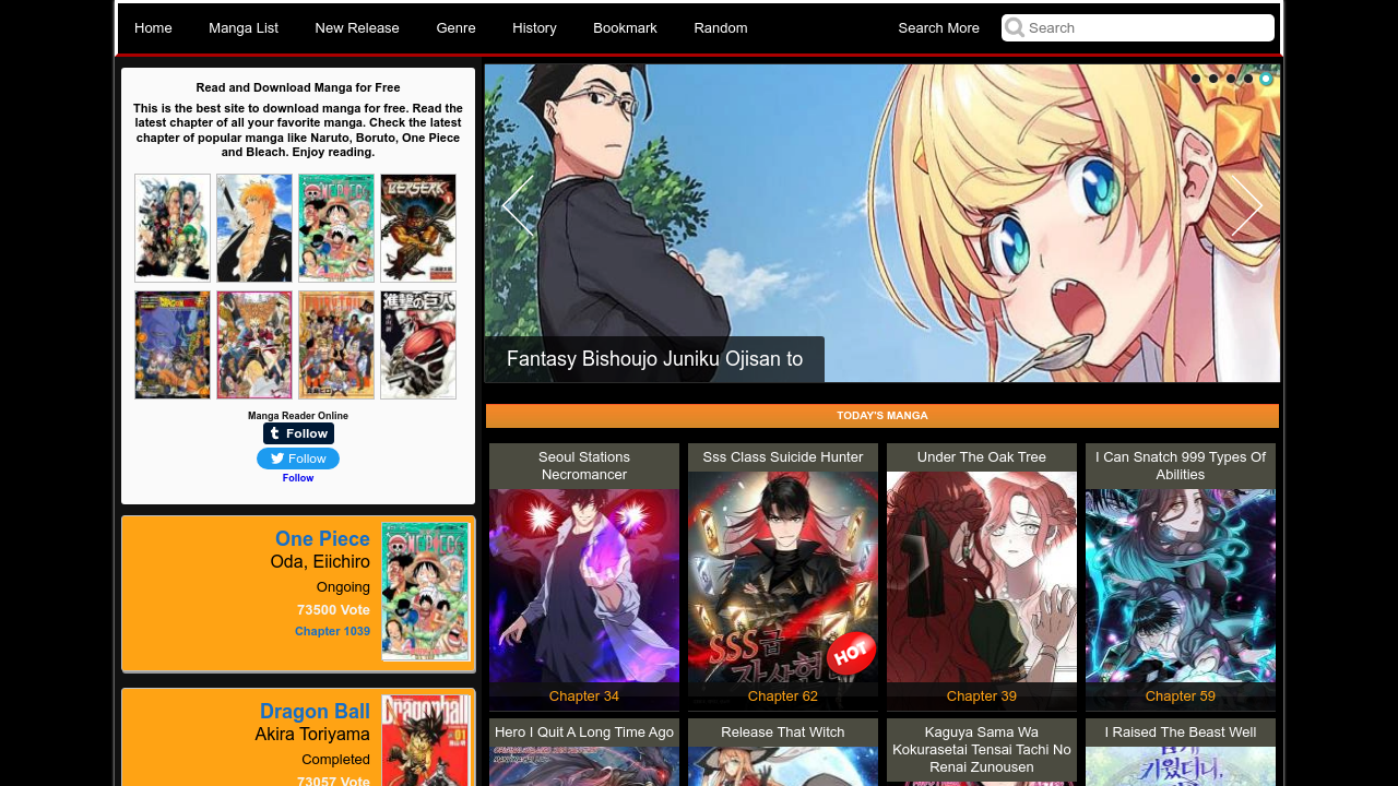 Screenshot of the site MangaFreak