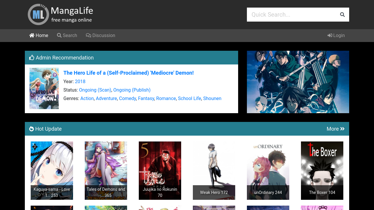 Screenshot of the site MangaLife