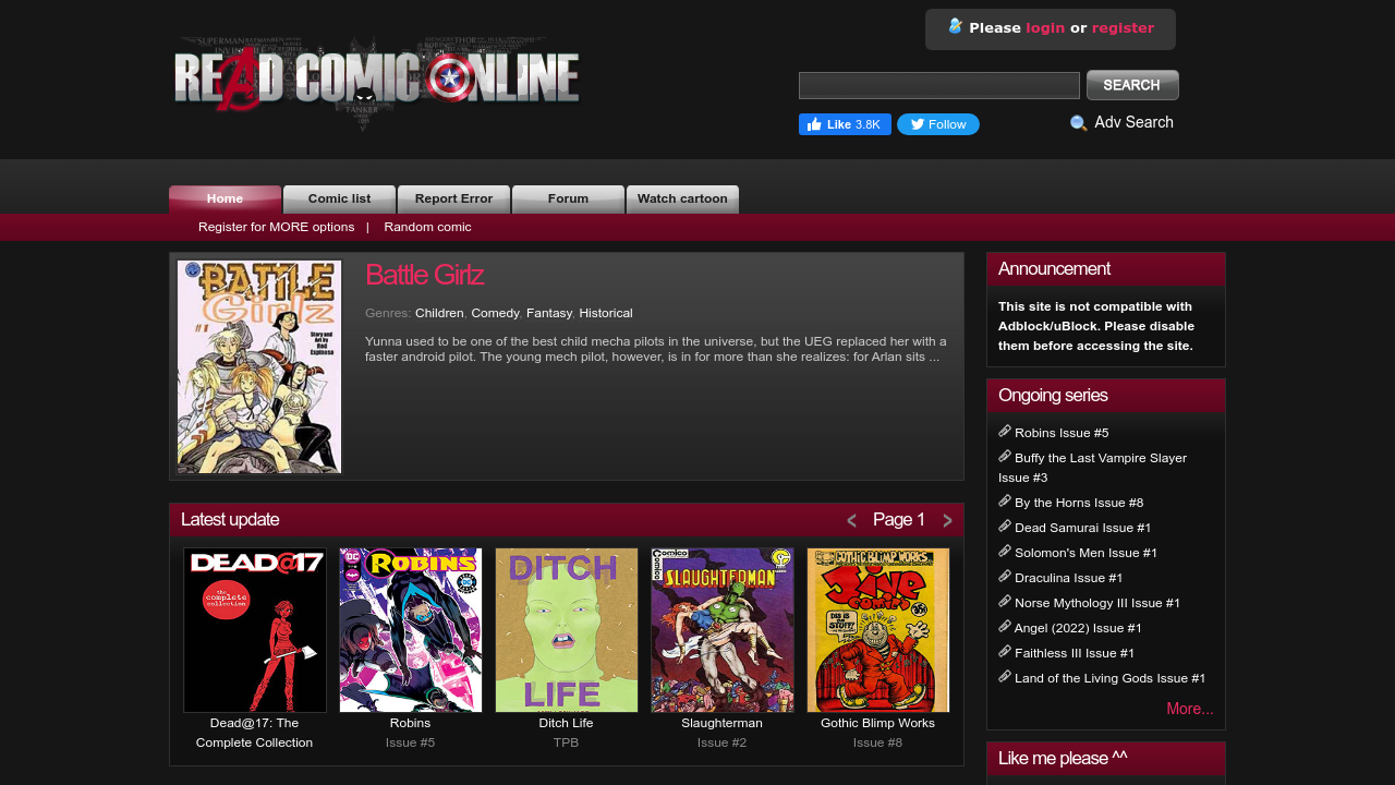 Screenshot of the site ReadComicOnline