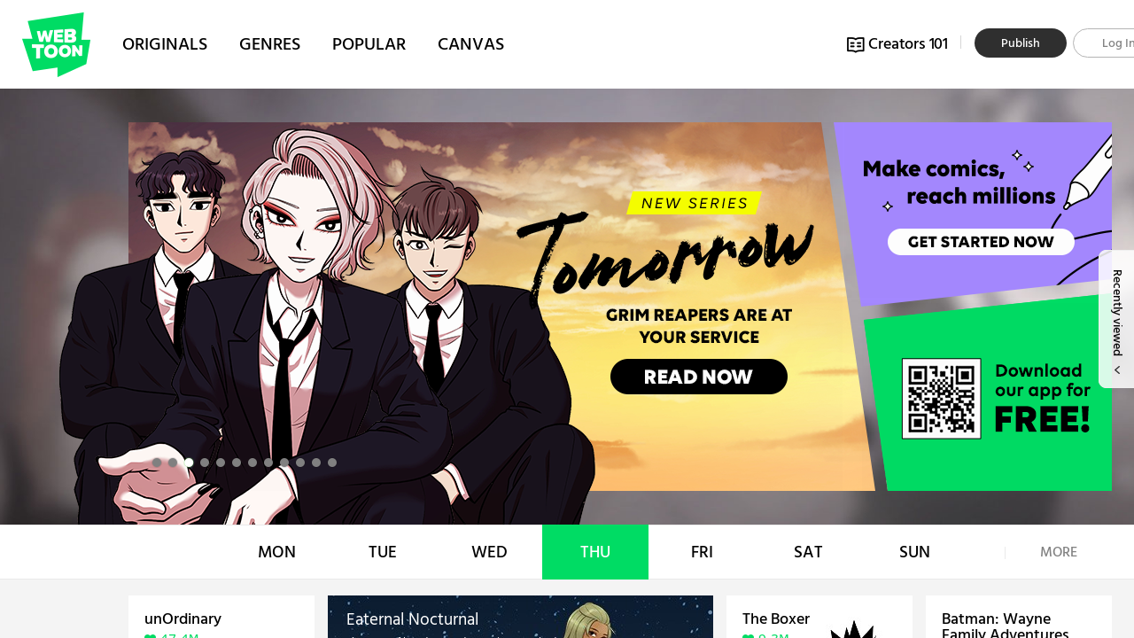 Screenshot of the site WEBTOON