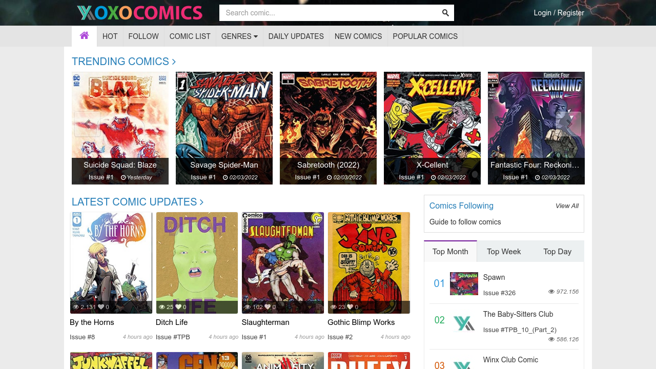 Screenshot of the site XOXO Comics