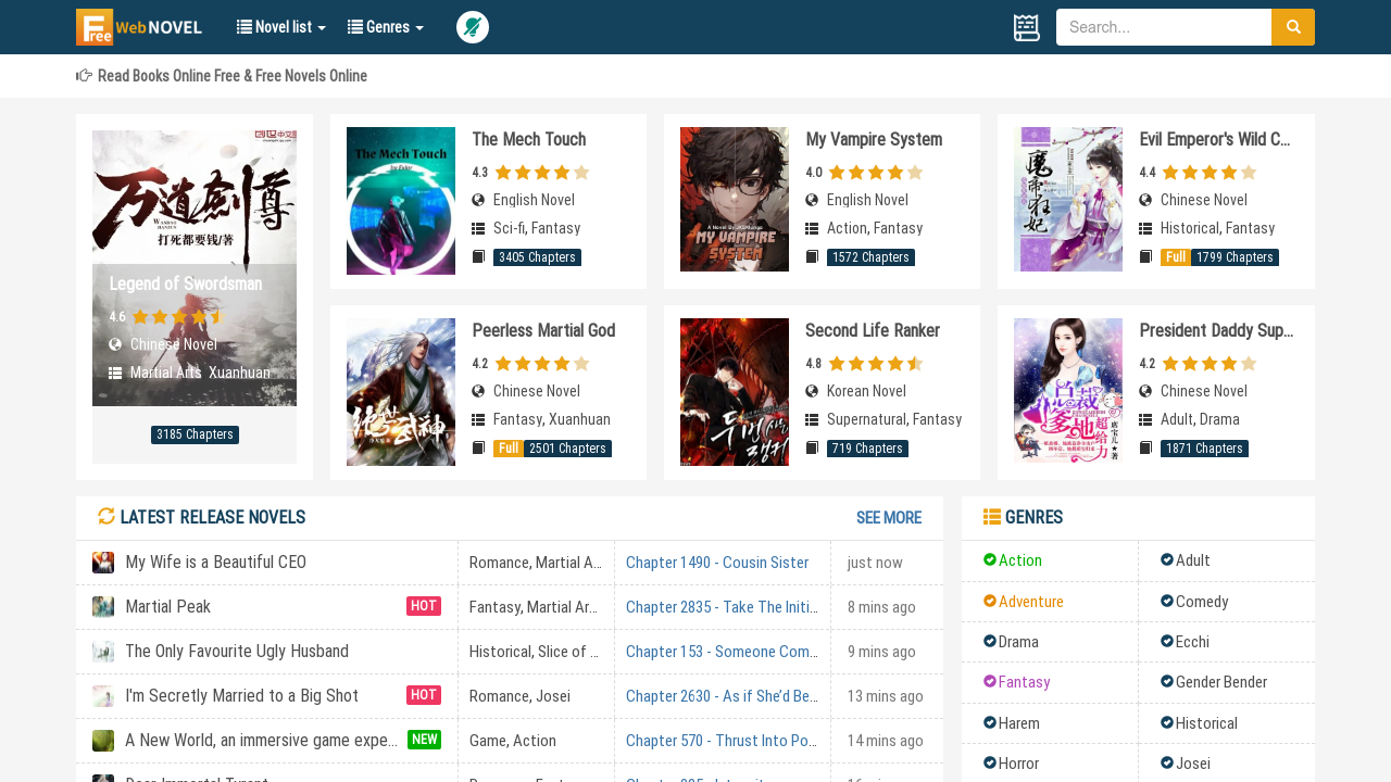 Screenshot of the site FreeWebNovel