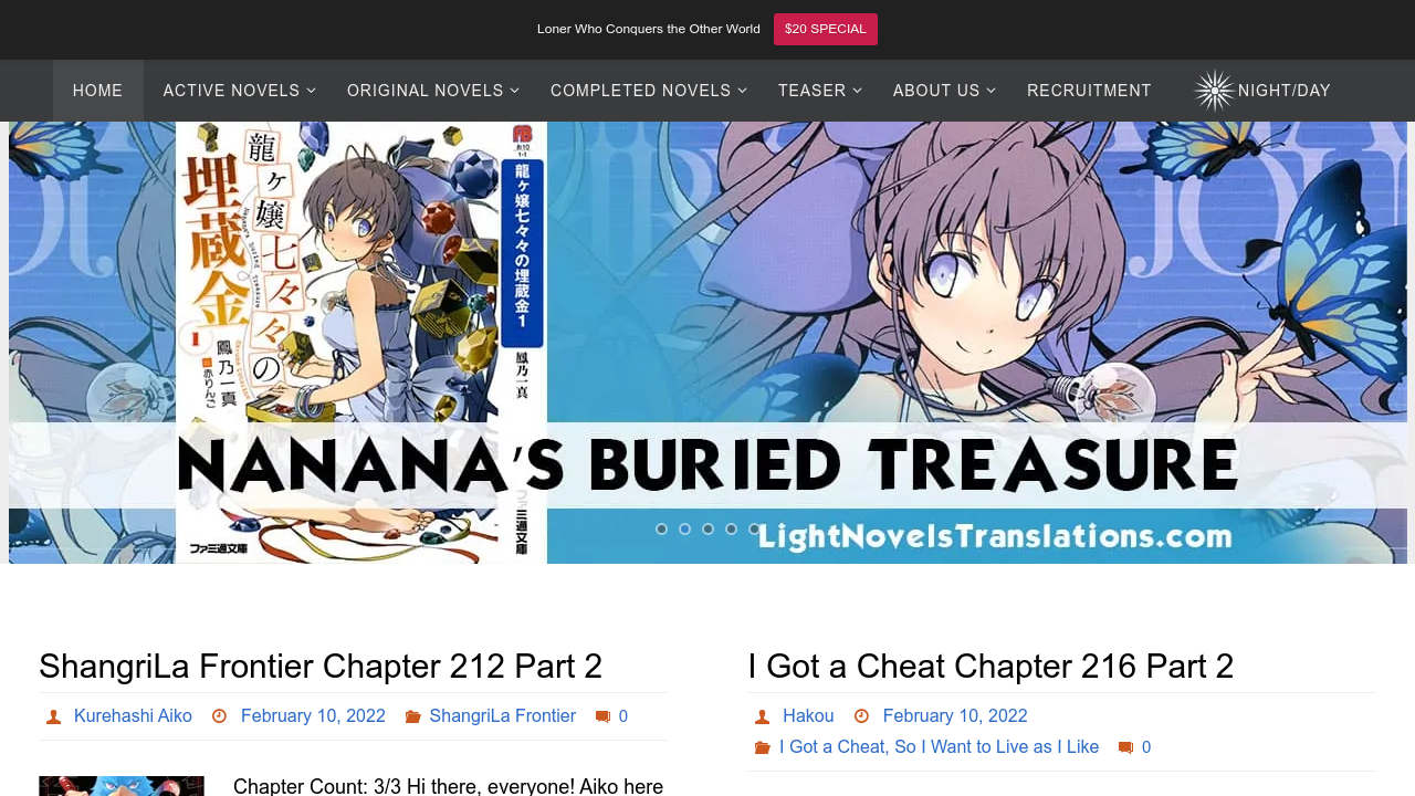 Screenshot of the site Light Novel Translations