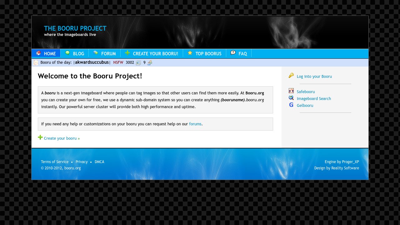 Screenshot of the site Booru Project