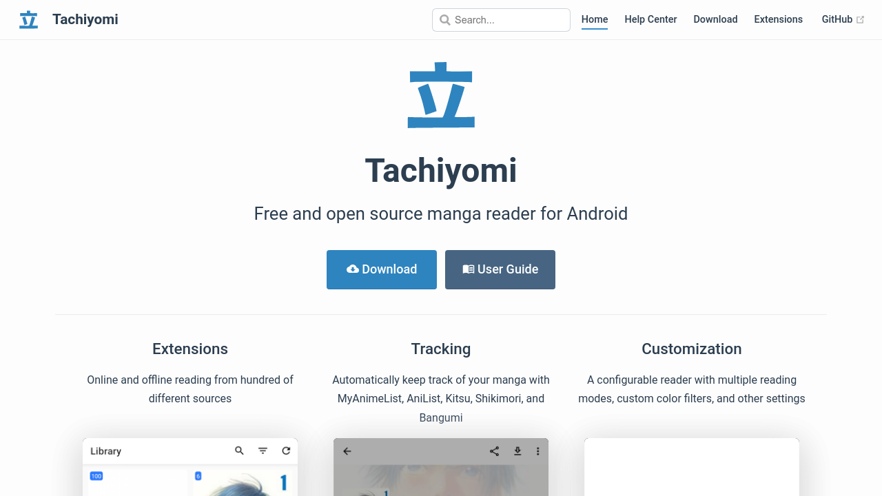 Screenshot of the site Tachiyomi