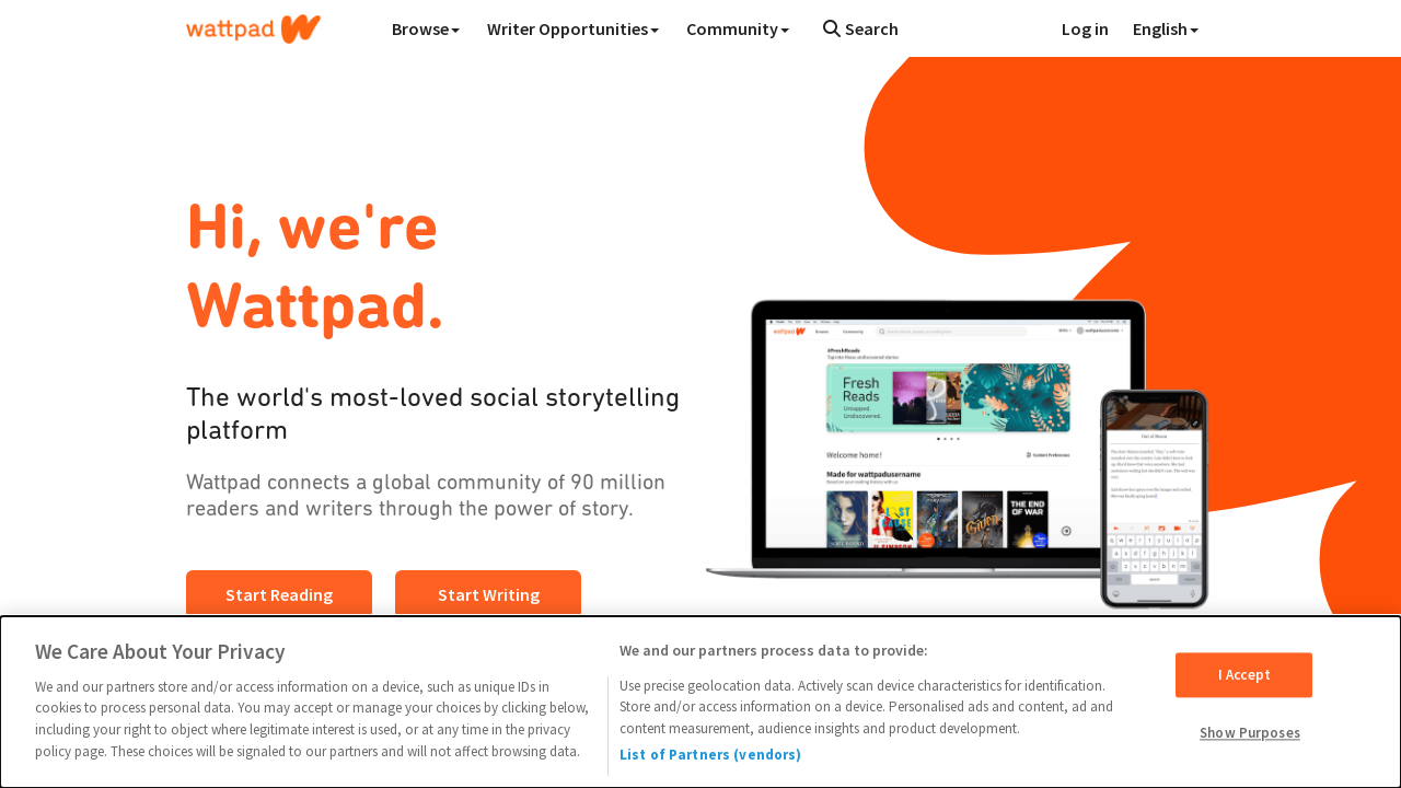 Screenshot of the site Wattpad