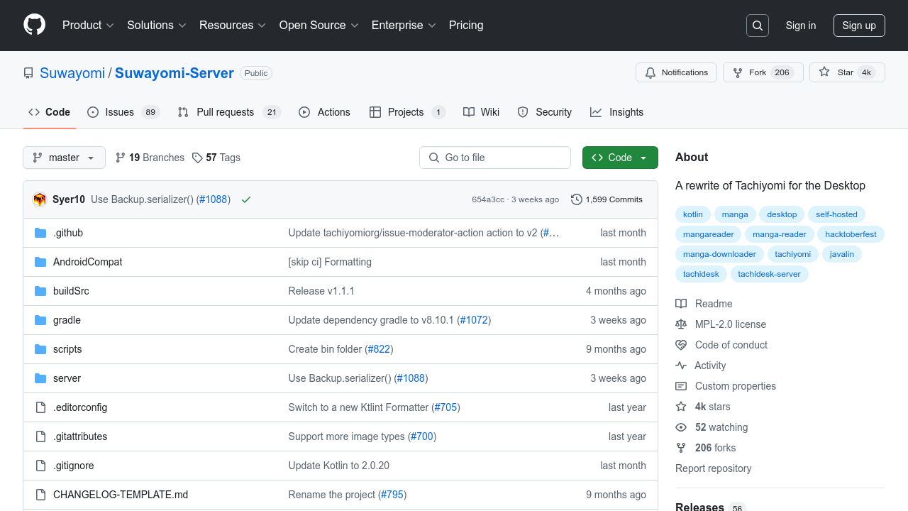 Screenshot of the site Suwayomi-Server
