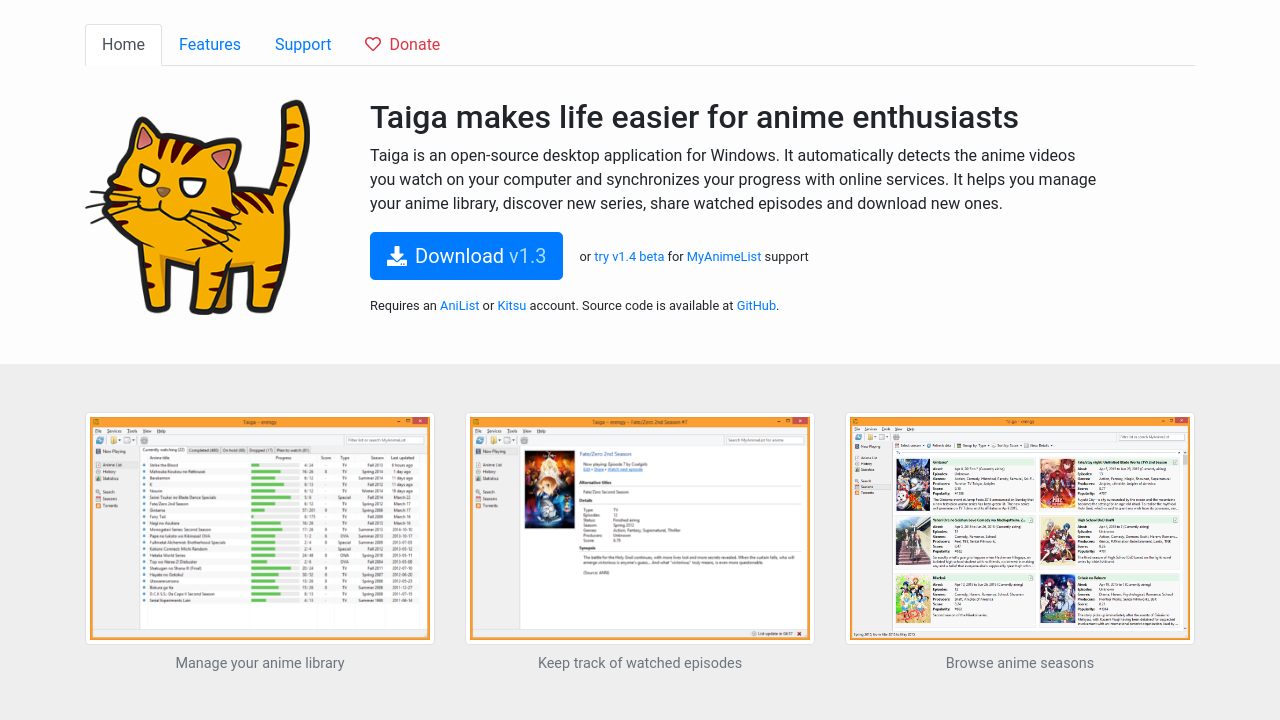 Screenshot of the site Taiga