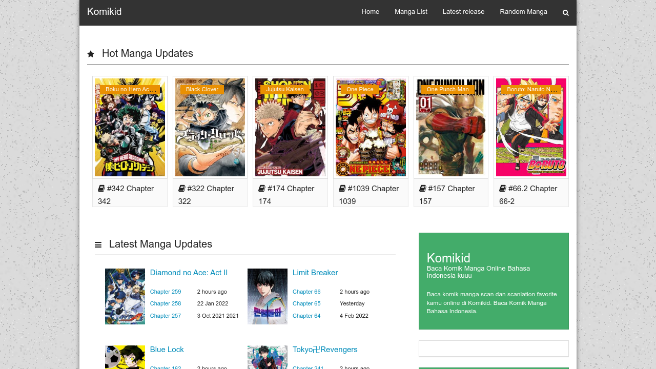 Screenshot of the site Komikid