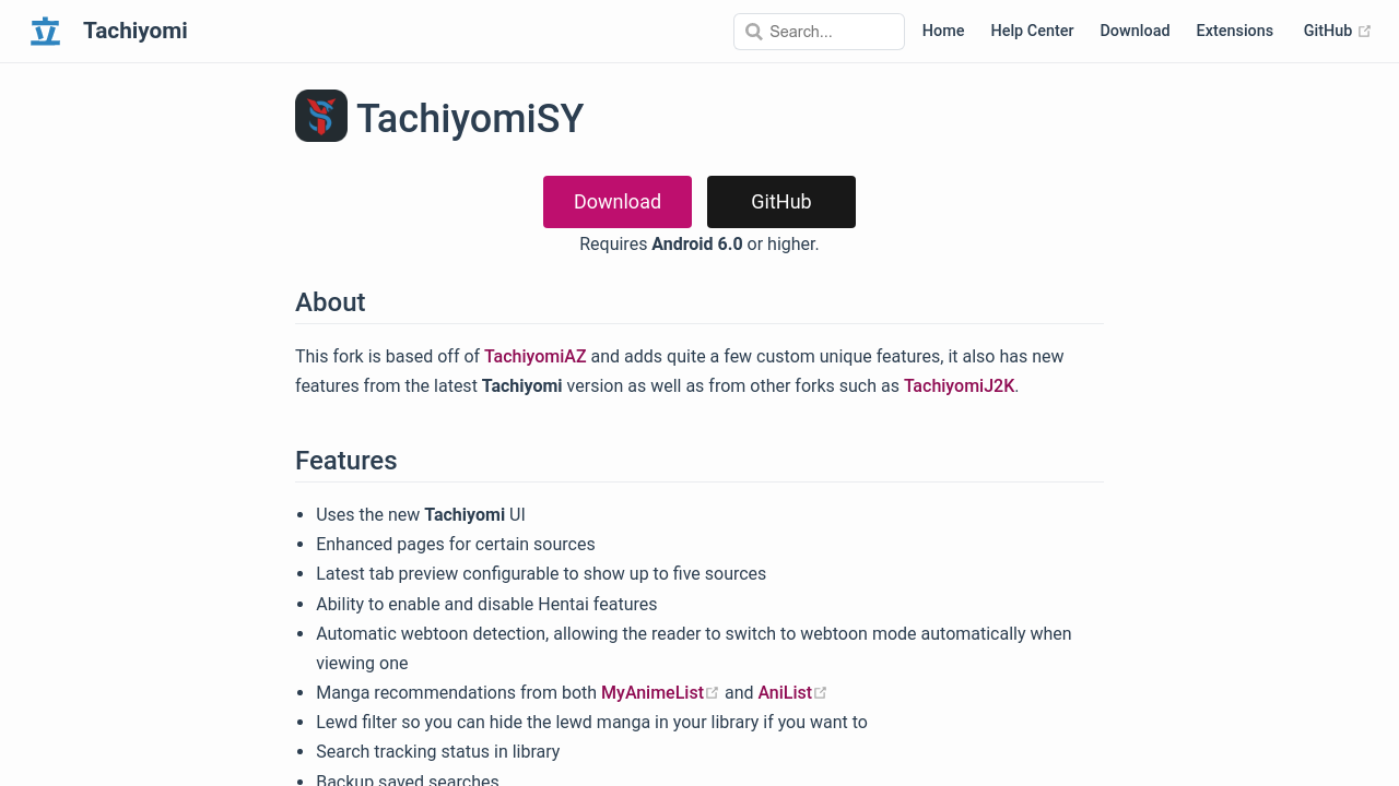 Screenshot of the site TachiyomiSY