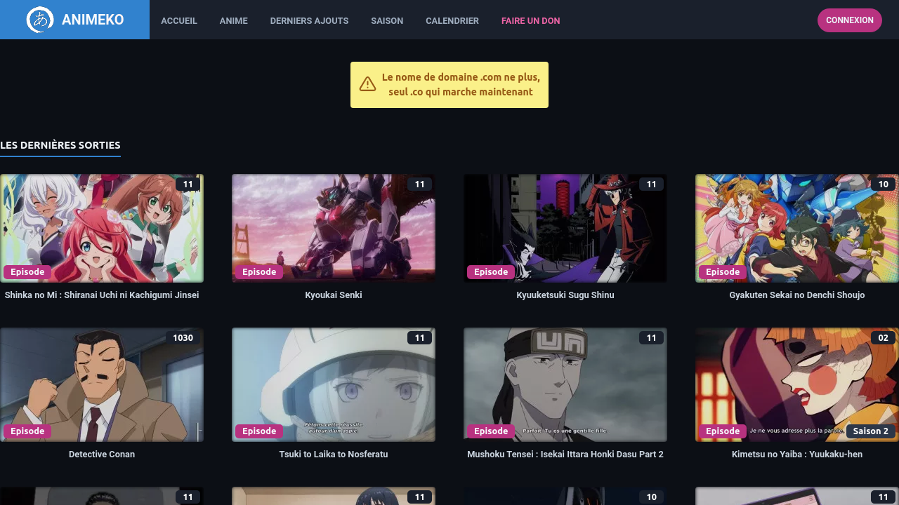 Screenshot of the site Animeko