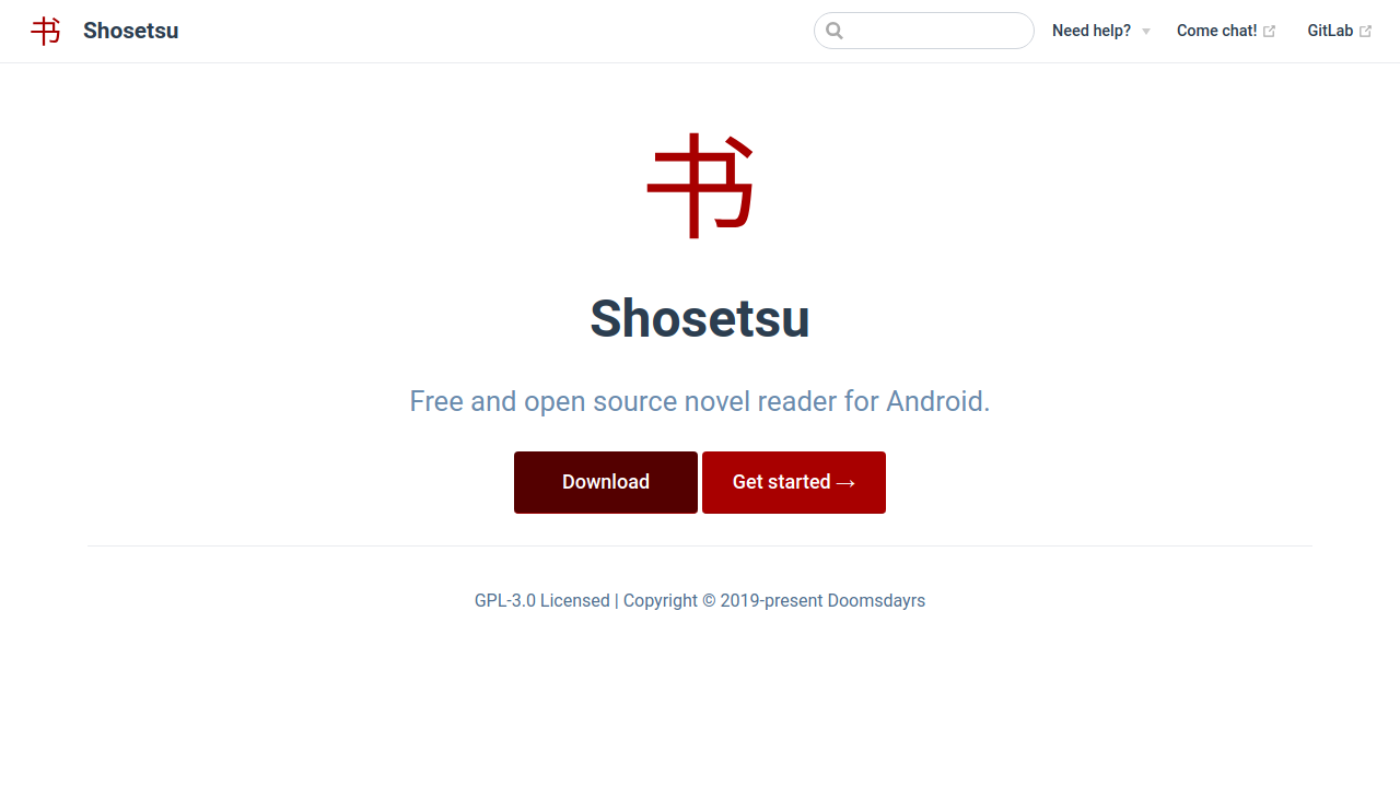 Screenshot of the site Shosetsu