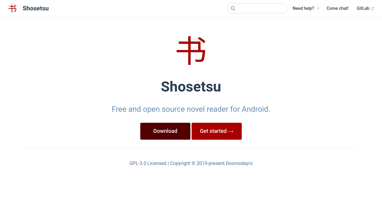 Screenshot of the site Shosetsu