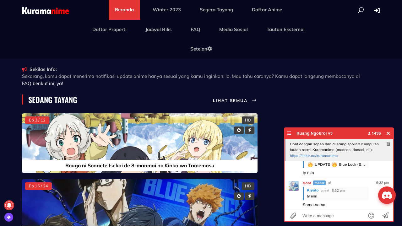 Screenshot of the site Kuramanime