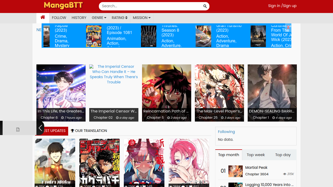 Screenshot of the site MangaBTT
