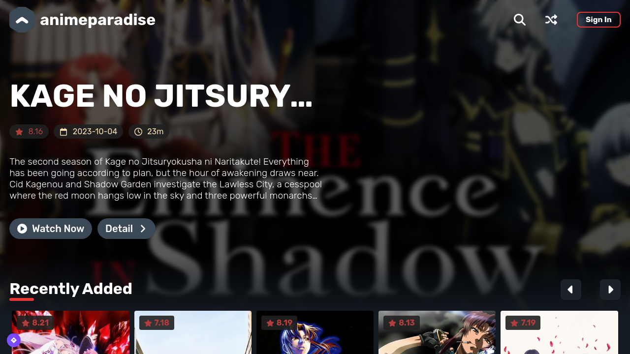 Screenshot of the site AnimeParadise