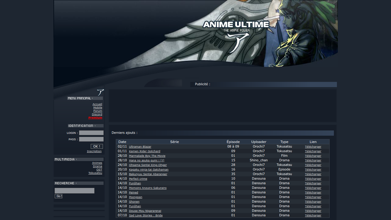Screenshot of the site Anime Ultime