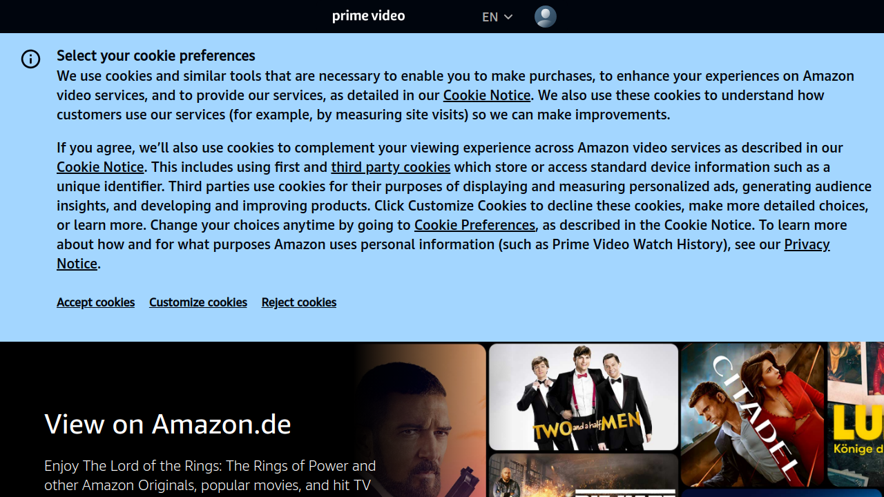 Screenshot of the site Amazon Prime Video