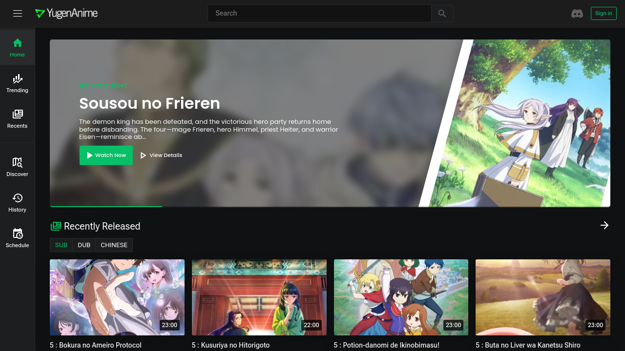 Screenshot of the site Yugenanime