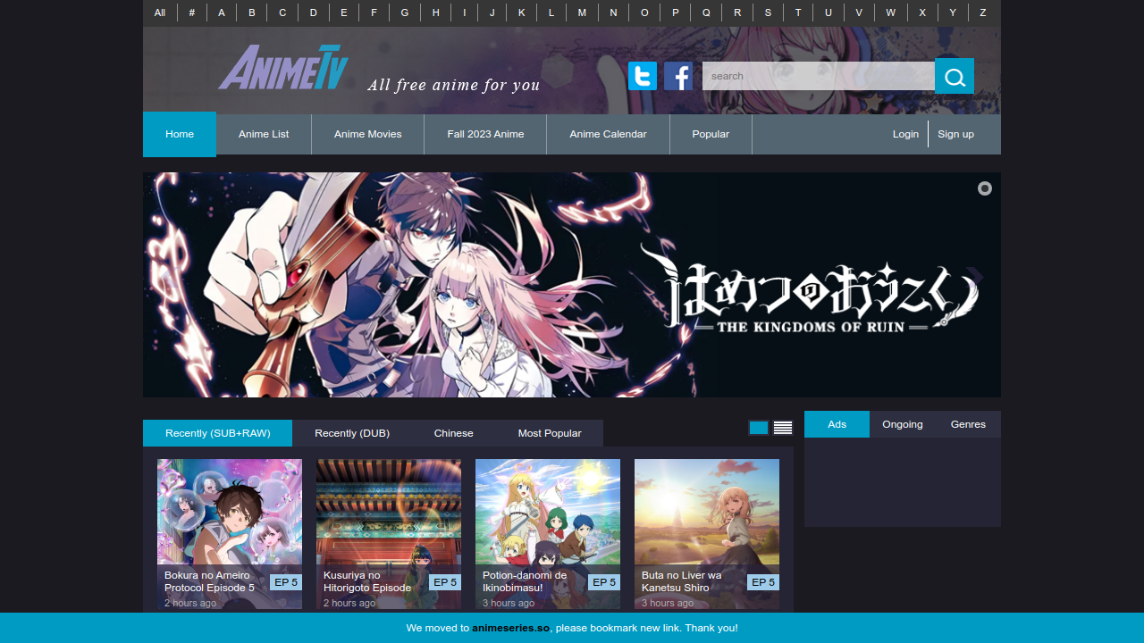 Screenshot of the site AnimeTV