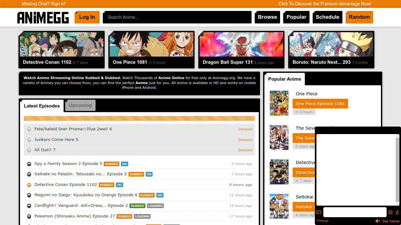 Screenshot of the site Animegg