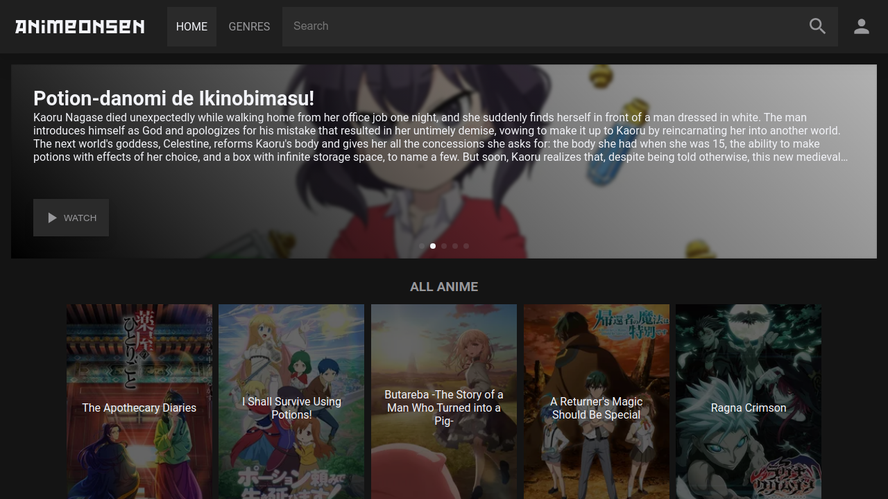 Screenshot of the site Anime Onsen