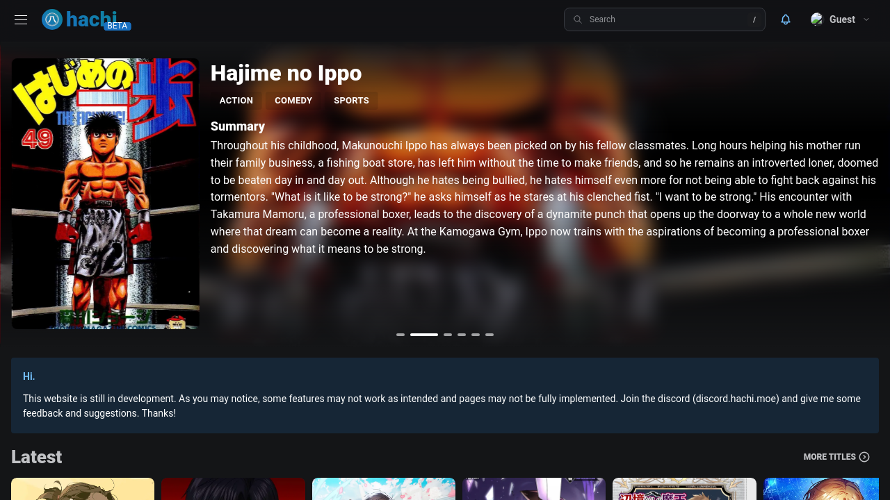 Screenshot of the site Hachi