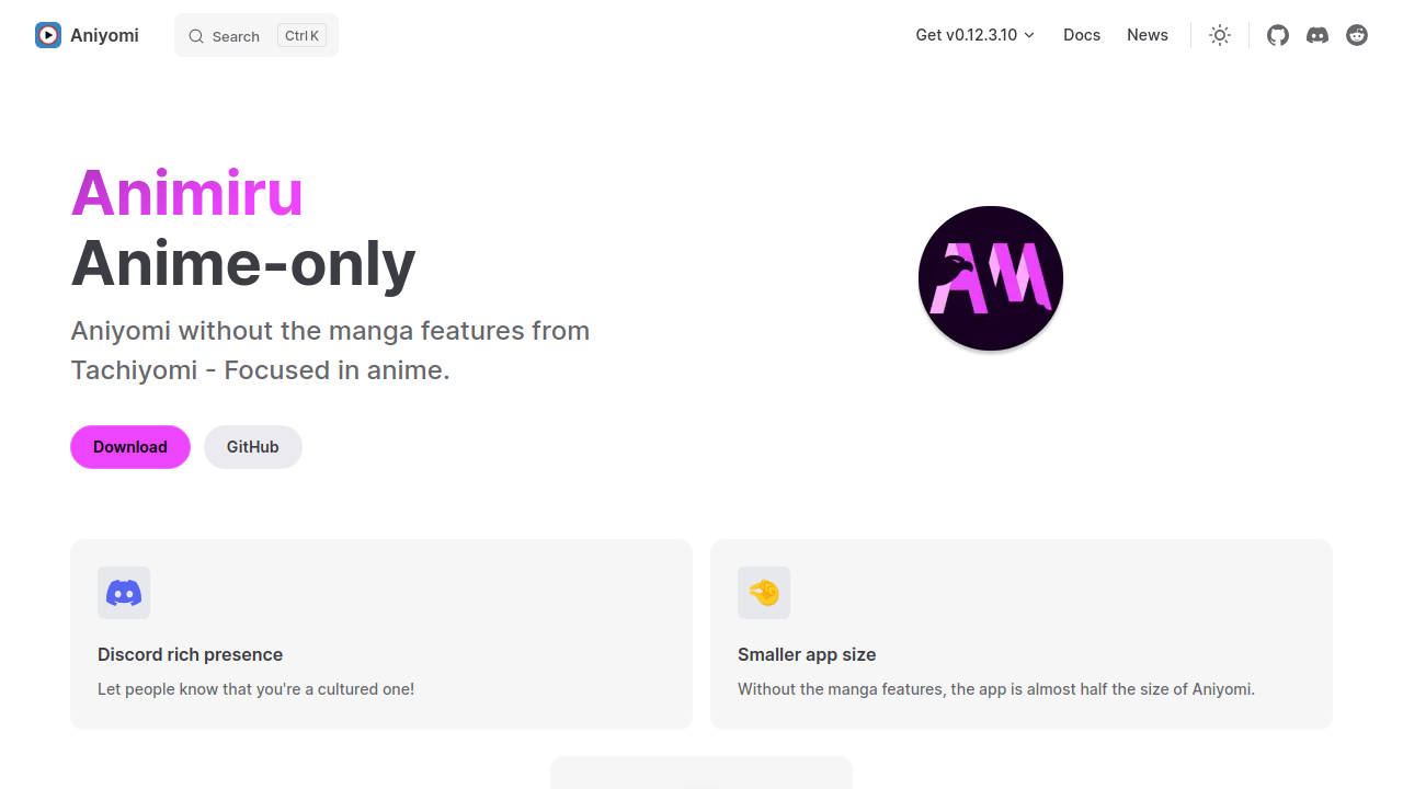 Screenshot of the site Animiru