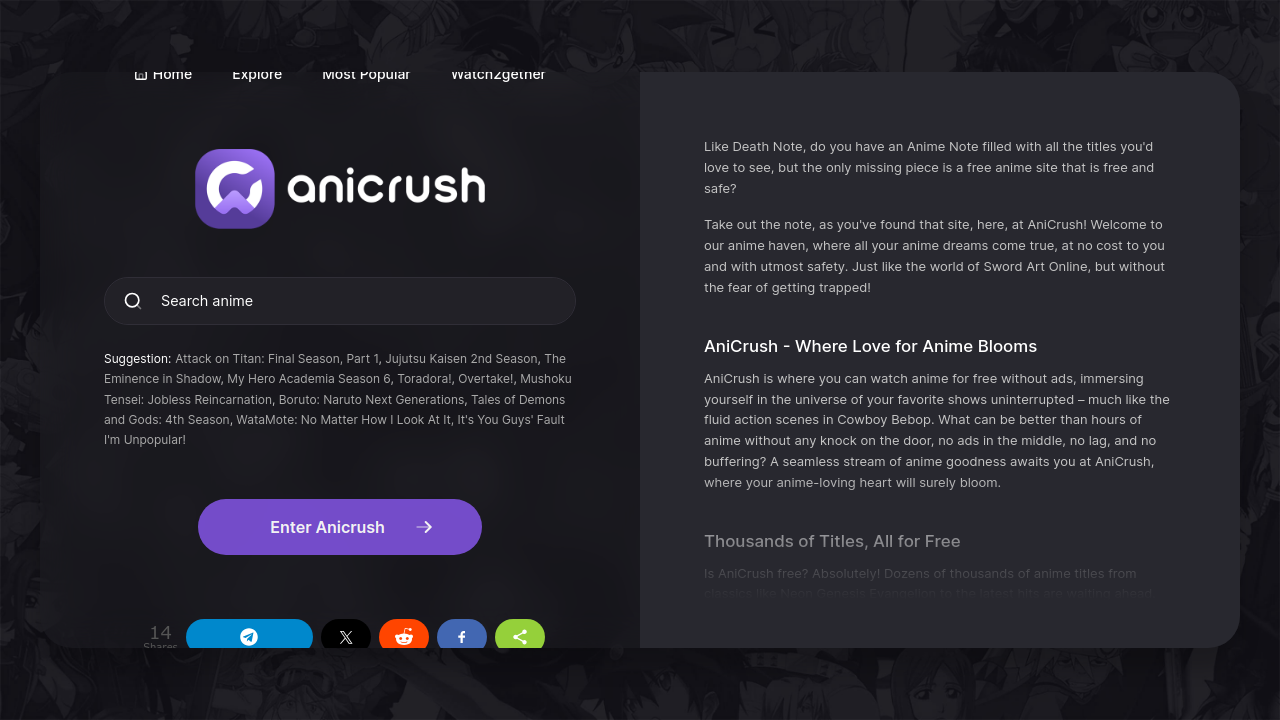 Screenshot of the site Anicrush