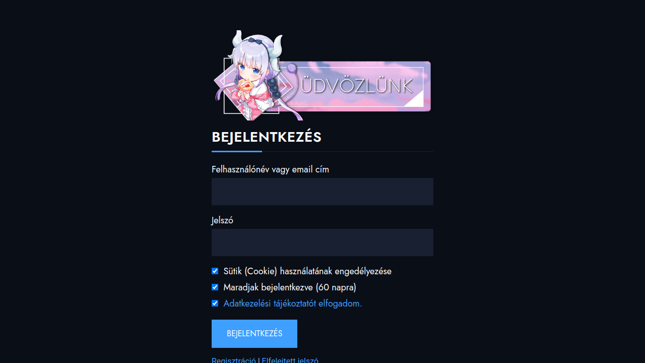 Screenshot of the site MagyarAnime