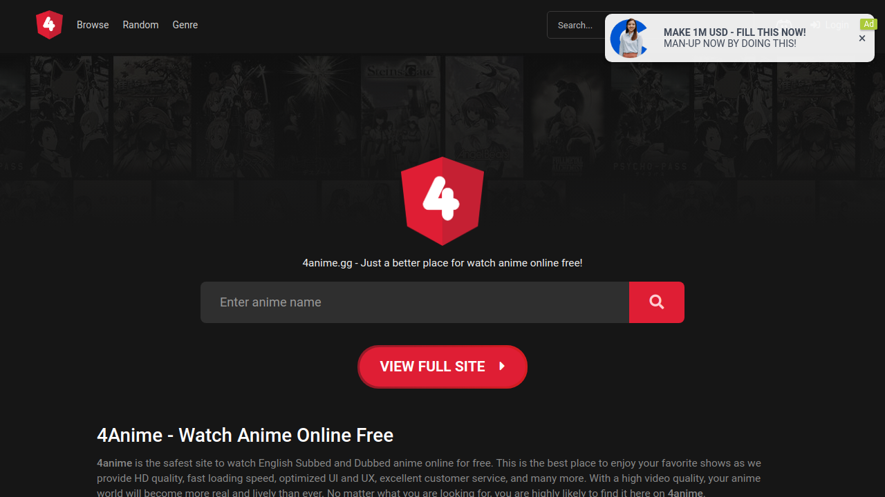 Screenshot of the site 4Anime