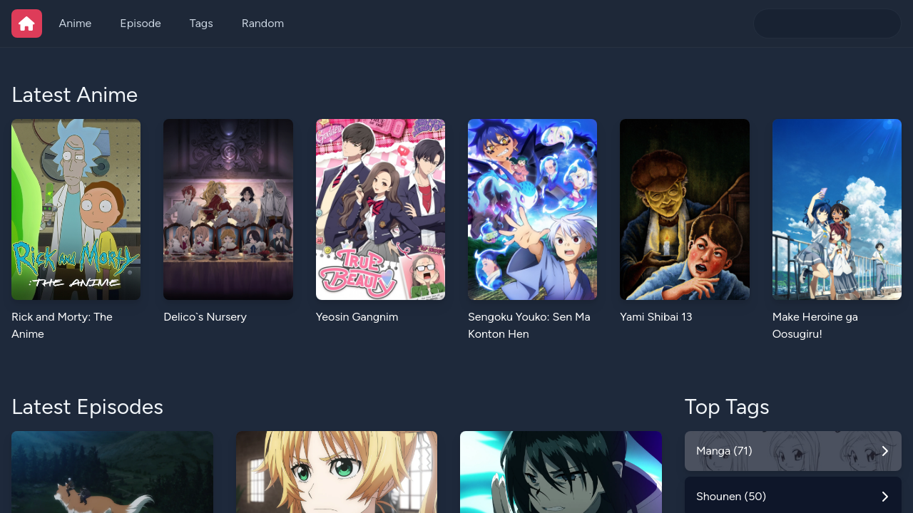 Screenshot of the site Anizone