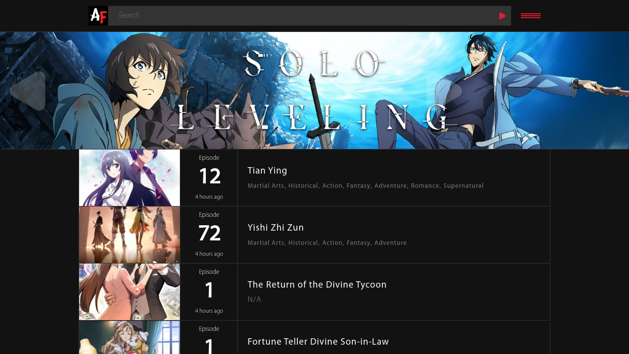 Screenshot of the site Anime Frenzy