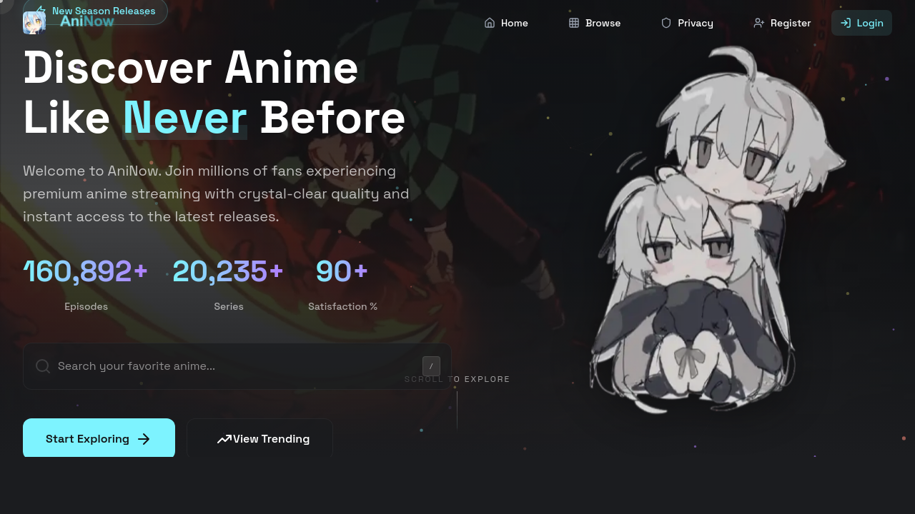 Screenshot of the site AniNow