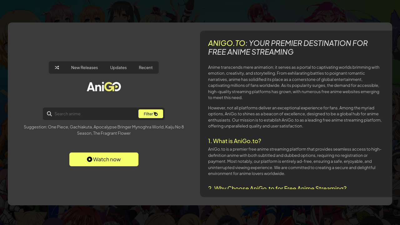 Screenshot of the site AniGO